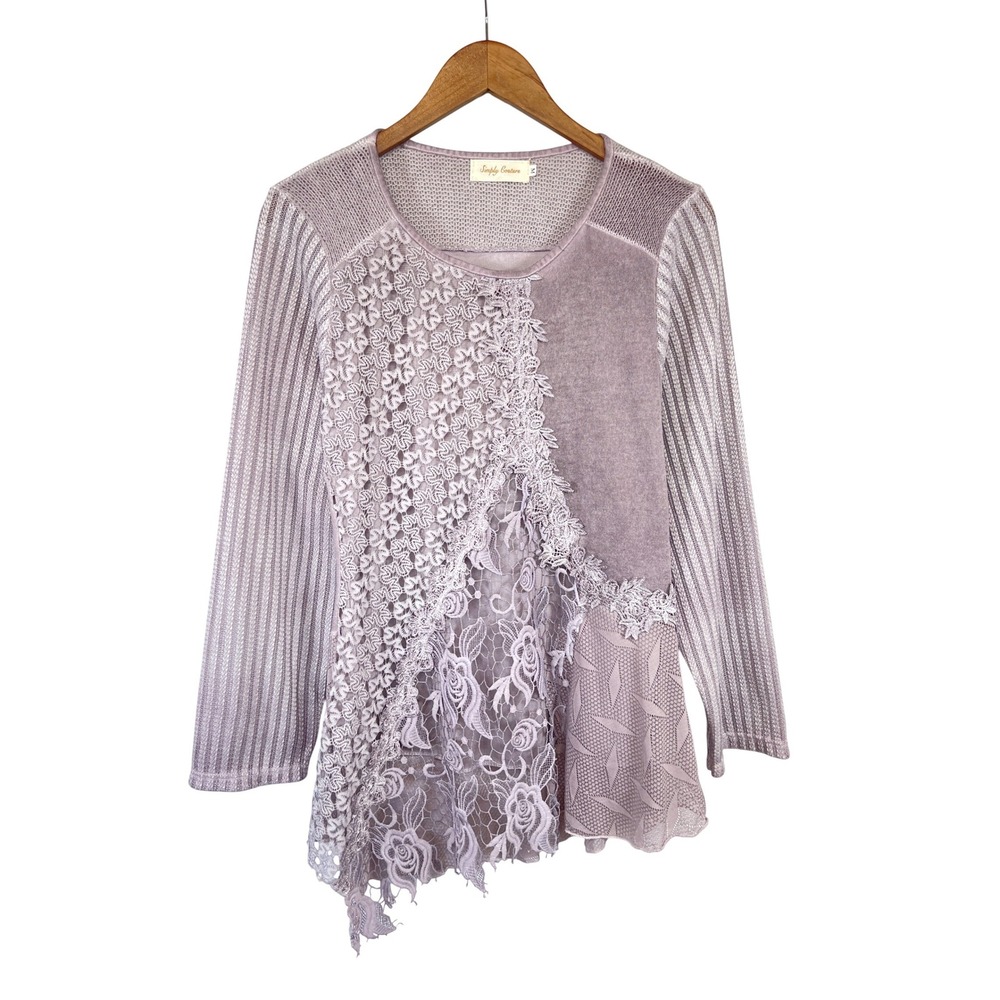 Simply Couture Boho Lace Patchwork Tunic Top M Whimsical Shabby Artsy Eclectic